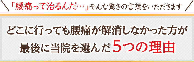 「腰痛って治るんだ…」そんな驚きの言葉をいただきます どこに行っても腰痛が解消しなかった方が最後に当院を選んだ5つの理由
